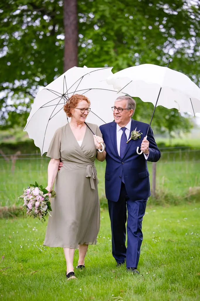 Porträttbild brudpar utomhus